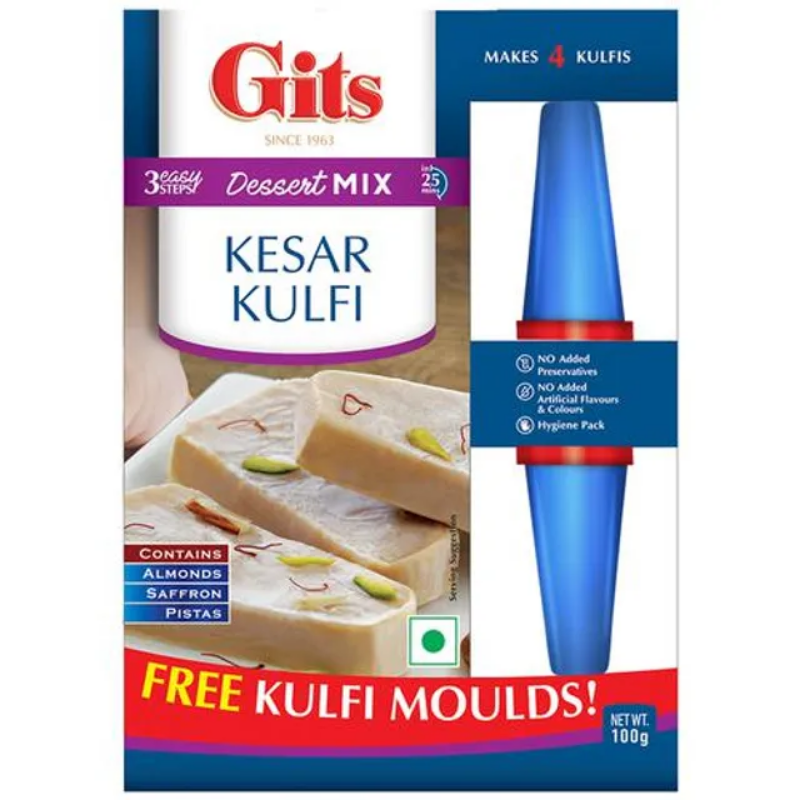 Gits Dessert Mix - Kesar Kulfi, No Added Preservatives, Artificial Colours & Flavours, 100 g (Get Kulfi Moulds Free) Main Image