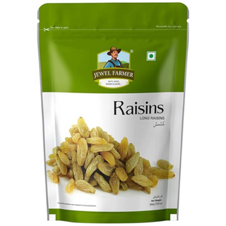 JEWEL FARMER Raisins Cholesterol Free Fiber Rich Seedless Hand Selected Sundried Highly Nutritious Long Kishmish Pack with Resealable Zip Lock (200gm)