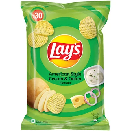 Lays Potato Chips - American Style Cream & Onion Flavour, Crunchy Snacks, 73 g