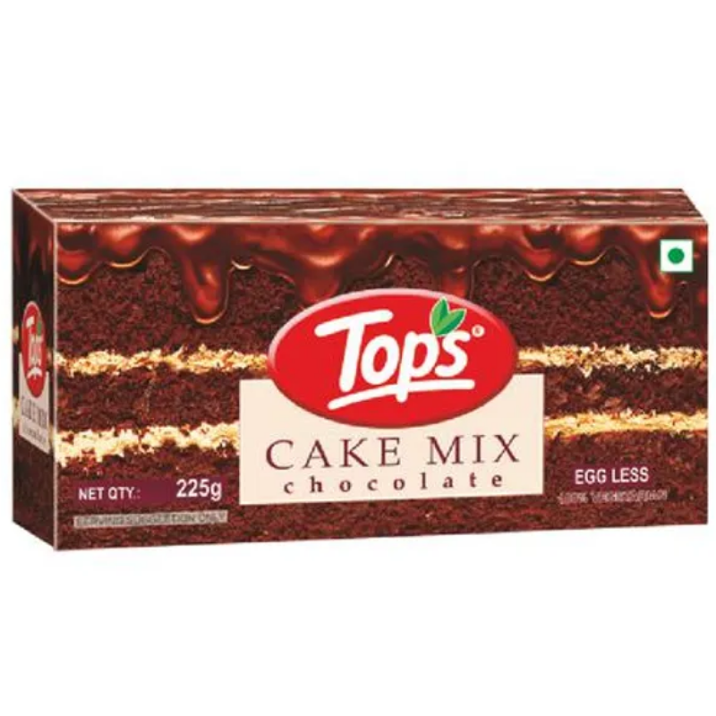 Tops Cake Mix - Chocolate, 100% Vegetarian About the Product  No celebration can get complete without a special treat of cake. Now, prepare tempting, soft and smooth cakes right at home with this instant chocolate cake mix. What's more, indulge in its rich and lip-smacking chocolatey flavour and let your loved ones rejoice. Moreover, it is made up of 100% vegetarian ingredients, thus, its eggless and can delight the palate of everyone.  Ingredients Sugar, Wheat Flour, Milk Solids Cocoa Powder, Baking Powder, Sorbitol (420), Edible Common Salt, Emulsifying Stabilizing Agents (471, 415), Contains Permitted Natural Colour (150D), Artificial Flavouring Substances - Chocolate Main Image