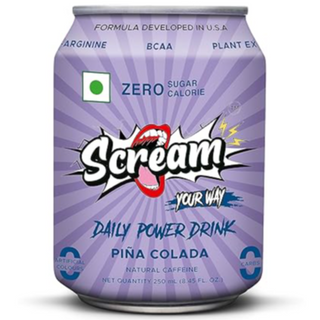 Scream Power Drink - Pina Colada Flavour with l 0 Sugar,0 Calorie, 0 carbs, 0 artificial colours l BCAA l Natual Caffeine l Sustained Energy l - 250Ml Pack of 4