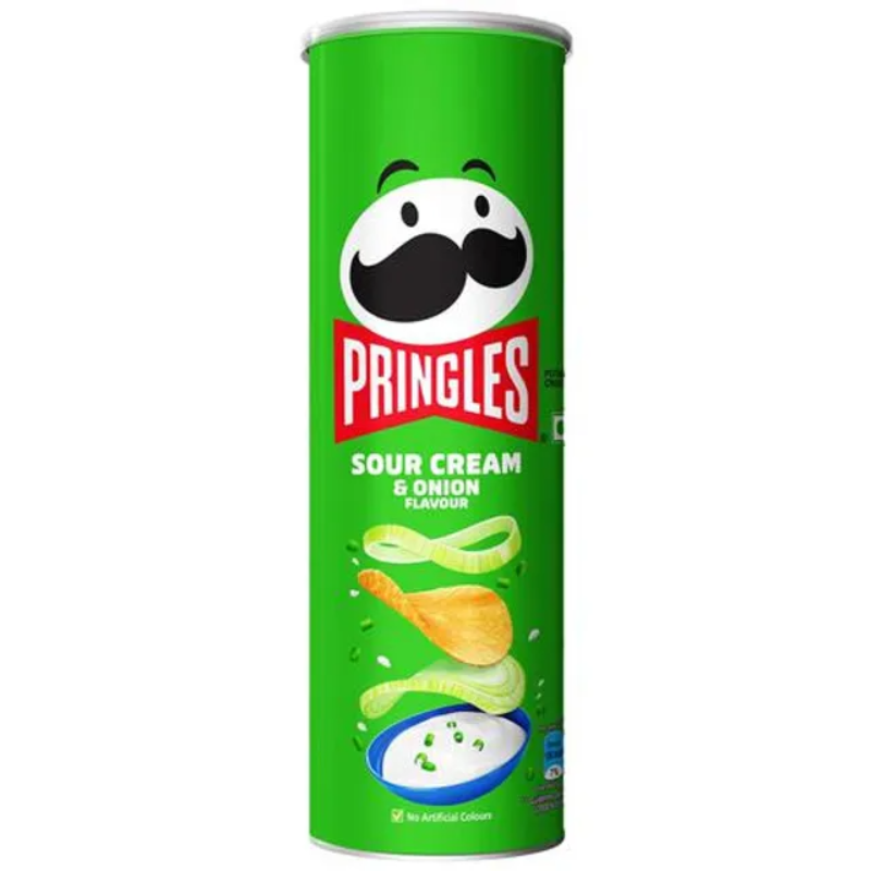 Pringles Potato Chips - Sour Cream & Onion Flavour, Crunchy & Crispy, 107 g Can Main Image