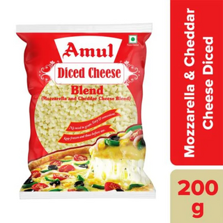 Amul Pizza Cheese Diced - Mozzarella & Cheddar Blend, 200 g Pouch