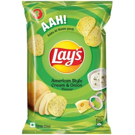 Lays Potato Chips - American Style Cream & Onion Flavour, Crunchy Snacks, 40 g Pouch