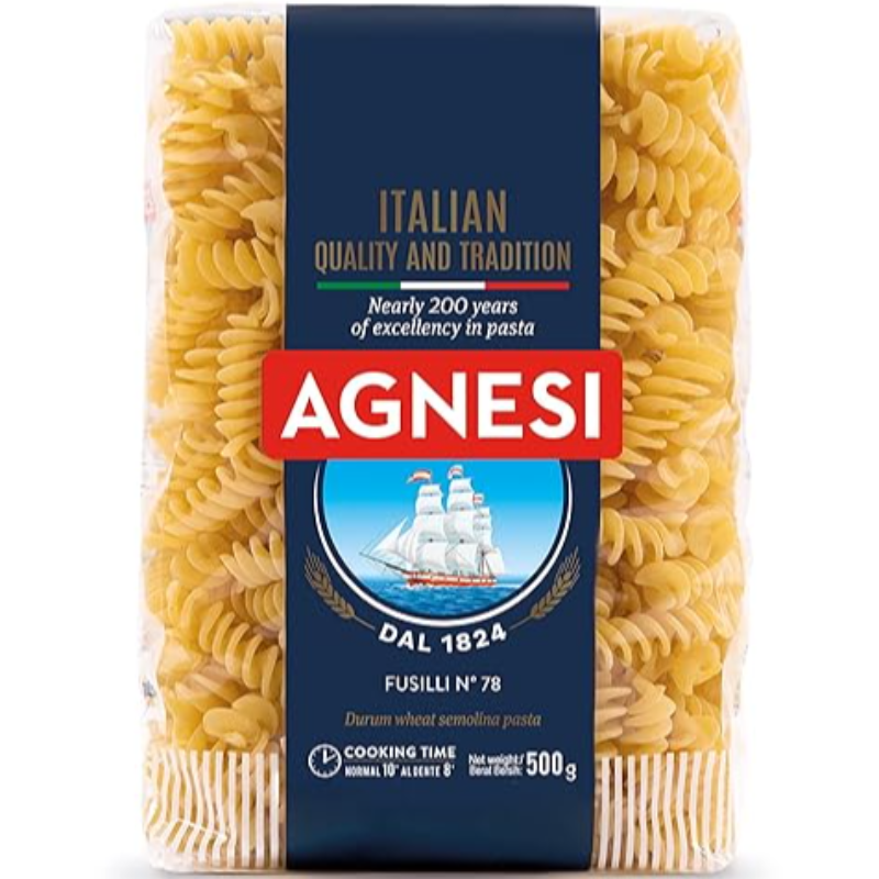Agnesi Fusilli Pasta, 500g l Imported from Italy l Low Calories l Zero Cholesterol l Zero Salt l No Added Sugar l Durum Wheat l