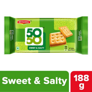 Britannia 50-50 Sweet & Salty Biscuit - Light, Crispy, Ready To Eat, 188 g