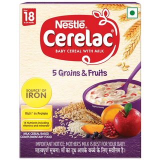 Nestle Cerelac Baby Cereal with Milk , 5 Grains & Fruits ,Stage 5, From 18 to 24 Months , Source of Iron & Protein , 300g