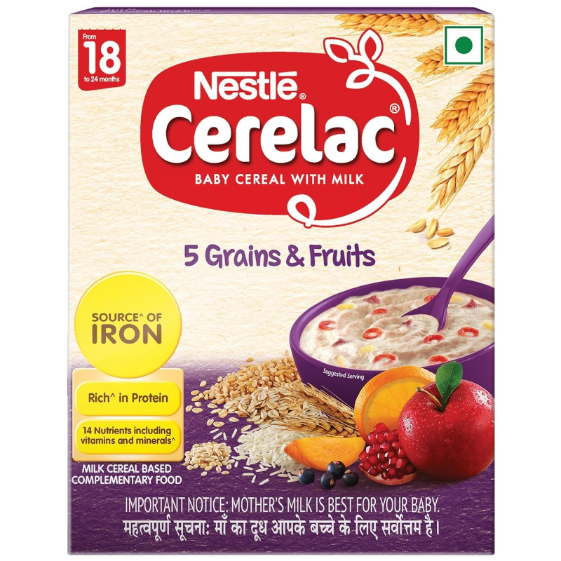 Nestle Cerelac Baby Cereal with Milk , 5 Grains & Fruits ,Stage 5, From 18 to 24 Months , Source of Iron & Protein , 300g Main Image