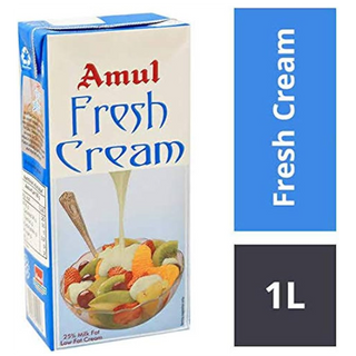 Amul Fresh Cream - 25% Milk Fat Low Fat, 1 L Carton