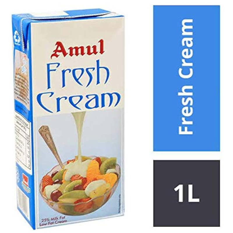 Amul Fresh Cream - 25% Milk Fat Low Fat, 1 L Carton