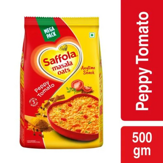 Saffola Masala Oats - Peppy Tomato, Fibre Rich, Healthy Snack, 500g/ 38 g