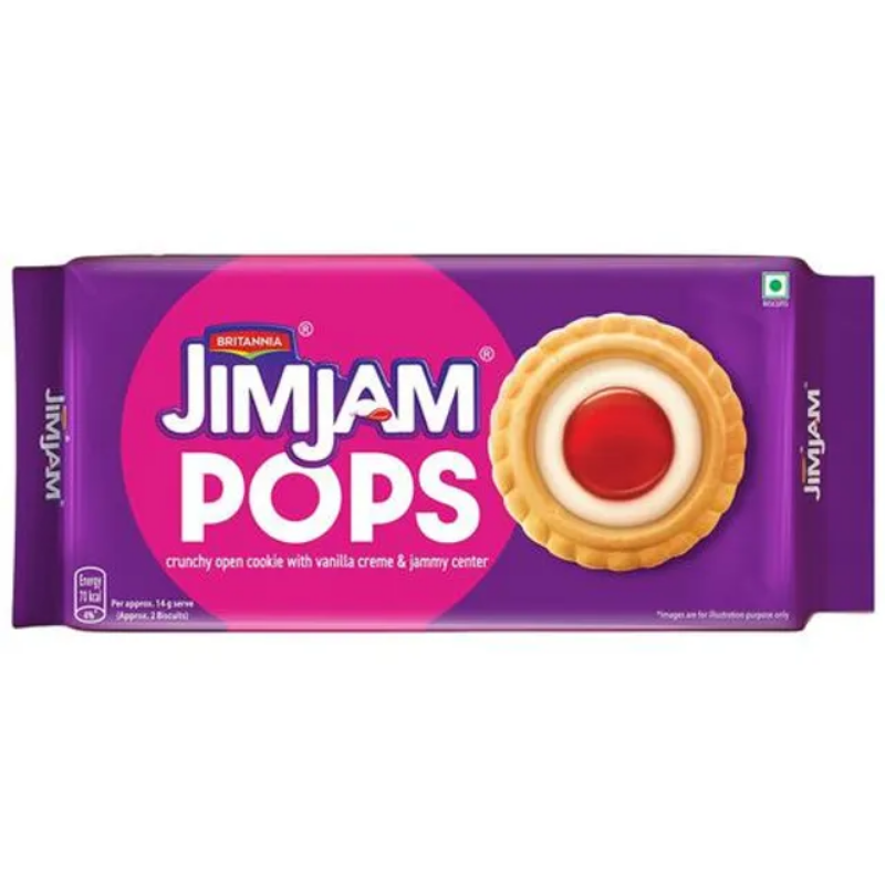 Britannia JimJam Pops Crunchy Open Cookie - With Vanilla Creme & Jammy Center, 35 g Main Image