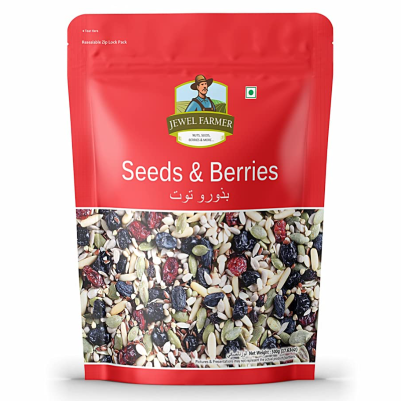 JEWEL FARMER SEED & BERRY MIX with Cranberries, Flaxseeds, Black Raisins, Muskmelon Seeds, Blueberries, Pine Nuts, Blackcurrants, Pumpkin Seeds, Sunflower Seeds (250g)