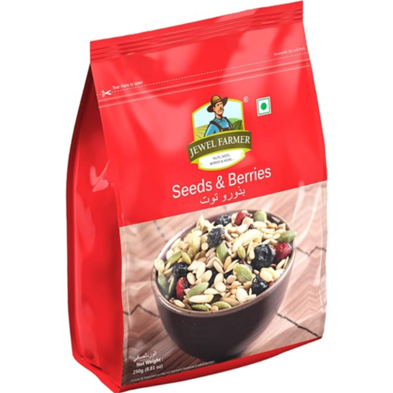 JEWEL FARMER SEED & BERRY MIX with Cranberries, Flaxseeds, Black Raisins, Muskmelon Seeds, Blueberries, Pine Nuts, Blackcurrants, Pumpkin Seeds, Sunflower Seeds (250g)