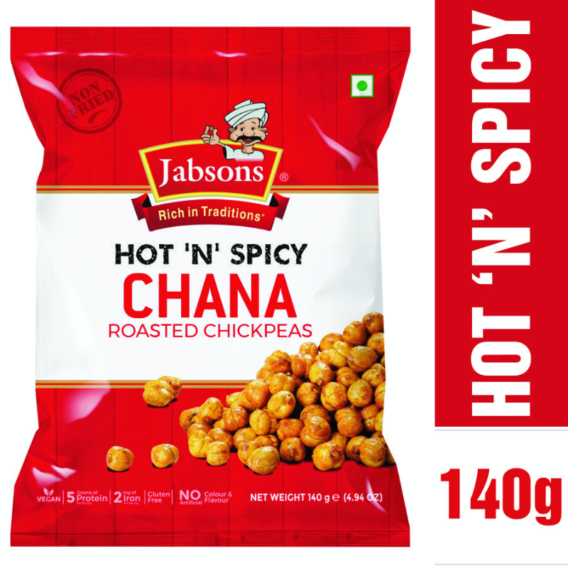 Jabsons Hot 'N' Spicy Chana-140g |Roasted Chana |Roasted Namkeen Snacks |Vegan, Gluten-Free, Crunchy, Protein Snacks | bhuna chana |flavoured chana Main Image