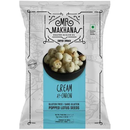 MR. MAKHANA Popped Lotus Seeds - Cream & Onion, 75 g