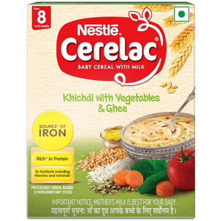 Nestle Cerelac Baby Cereal with Milk , Khichdi with Vegetables & Ghee , From 8 to 24 Months ,Stage 2, Source of Iron & Protein , 300g