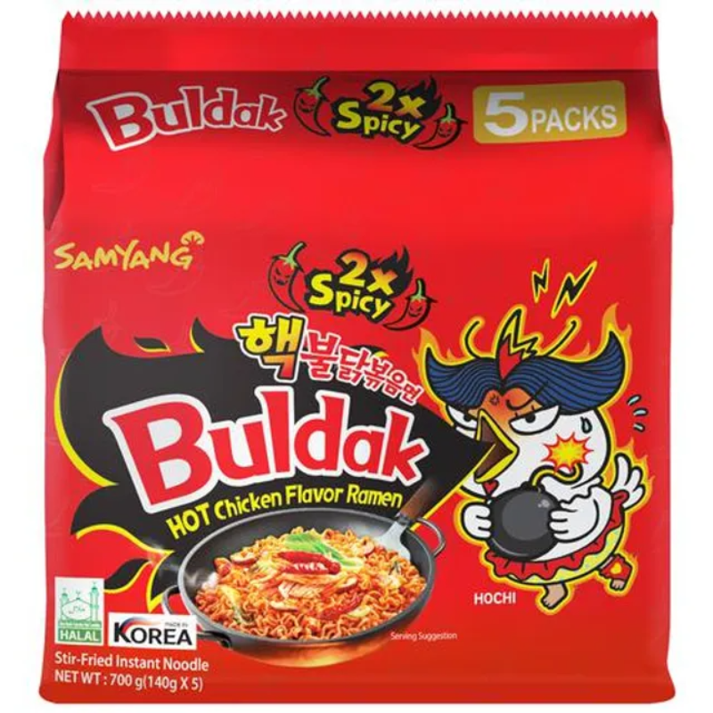Buldak 2x Spicy Hot Chicken Flavor Ramen - Instant Stir-Fried Noodle, 140 g
