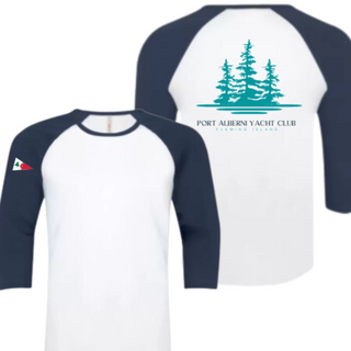 White/True Navy Baseball Tee with Trees on Back