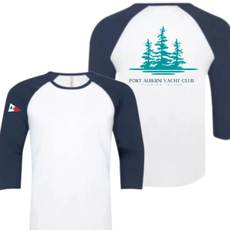 White/True Navy Baseball Tee with Trees on Back Main Image