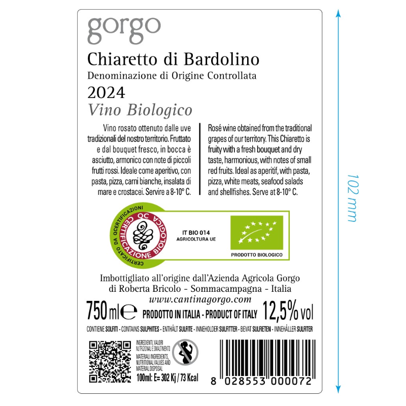 GOR002-GORGO-BARDOLINO CHIARETTO DOC Organic (rosè)