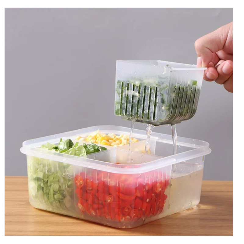 Mini Refrigerator Organizer Kitchen Storage Box Drain Sealed Ginger Container - Thumbnail (Preview) 2