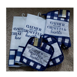 Navy Blue Gather Grateful Friends kitchen set 4 pieces