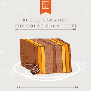 Buche caramel, chocolat, cacahuète