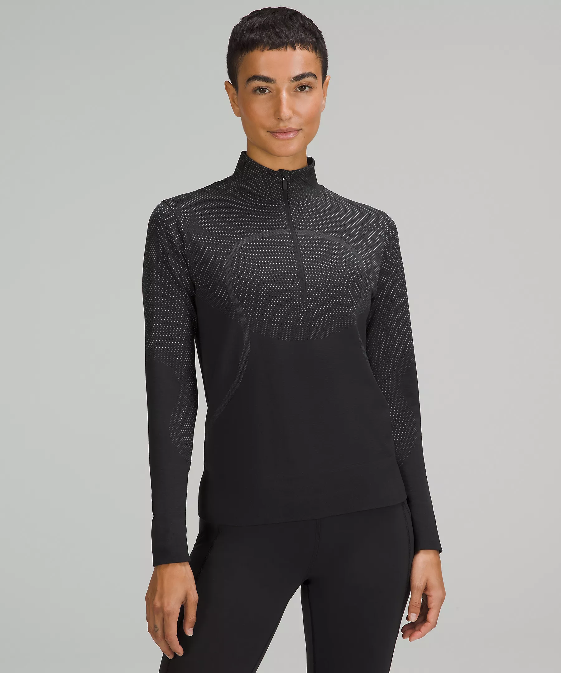Women's Lululemon Swiftly Relaxed Half Zip Sweatshirt - Black/Rhino Grey