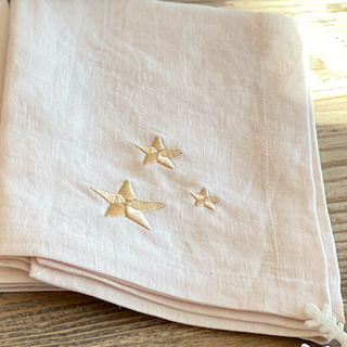 Star Embroidered Linen Tea Towel in Cream