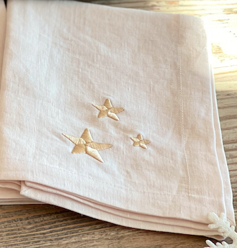 Star Embroidered Linen Tea Towel in Cream