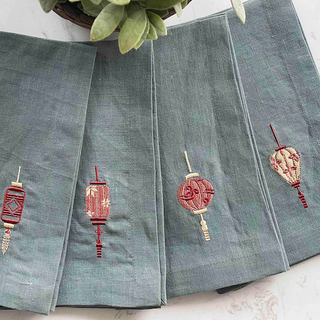 Lanterns Embroidered Linen Napkins - Set of 4