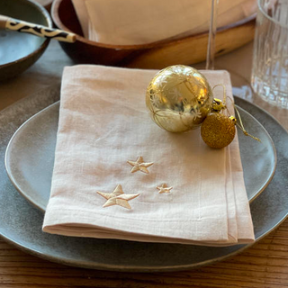 Star Embroidered Linen Napkin in Natural - Set of 4