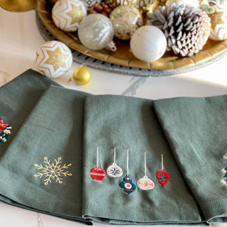 Christmas Embroidered Linen Napkins - Set of 4