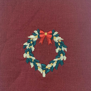 Christmas Embroidered Linen Tea Towel in Burgundy