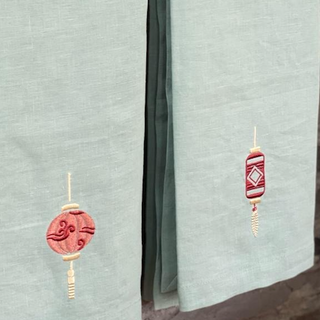 Lanterns Embroidered Linen Tea Towel