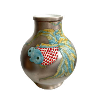 Hand-Painted Silver Double Fish Vase (Medium)