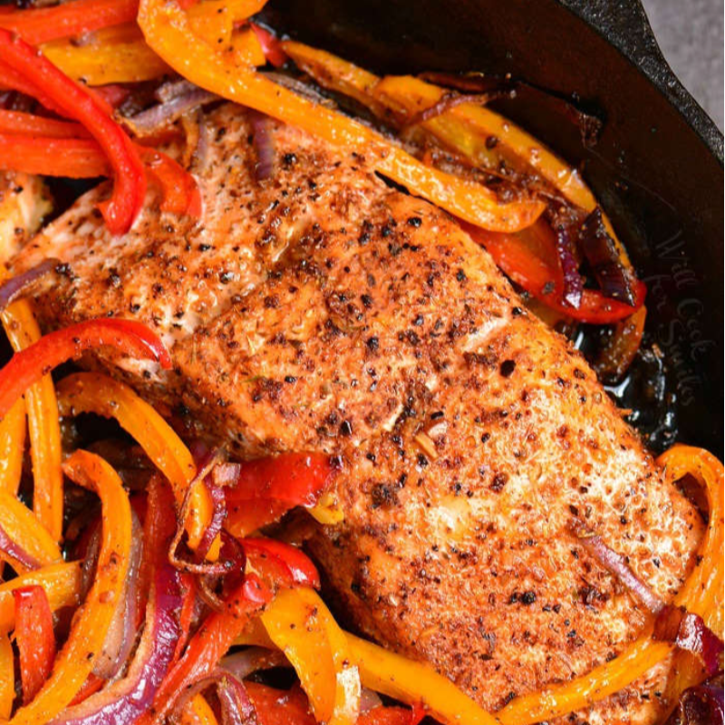 Pan Seared Cajun Salmon and Peppers and Rice (~2 lb of fish) Main Image