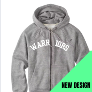 Gray ADULT Zip Up WARRIOR Hoodie with Felt Lettering