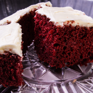 Square- Red Velvet Cake with Homemade Chocolate Chip Cream Cheese Icing