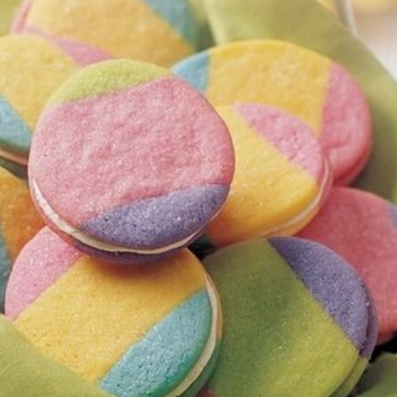 Embossed multi color sugar cookie sandwiches with buttercream Main Image