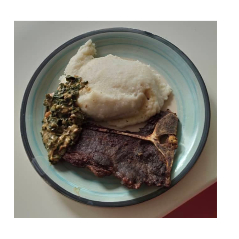 Sadza T-bone, greens in peanut butter Main Image