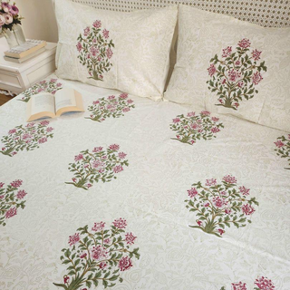 Mugal garden block printed bed sheet 