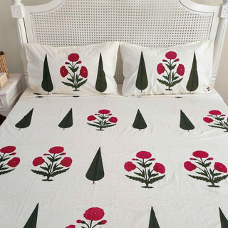 Mugal garden block printed bed sheet 