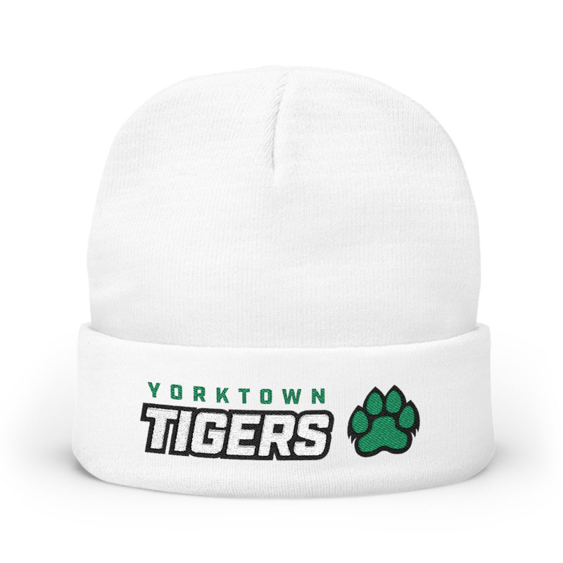Tiger Embroidered Knit Beanie - White