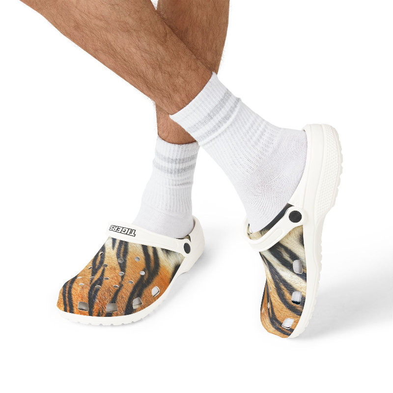 Yorktown Tiger Print White Clog Shoes (Boys/Men) 