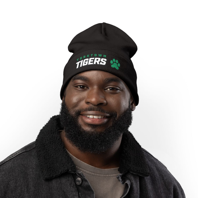 Tiger Embroidered Knit Beanie - Black