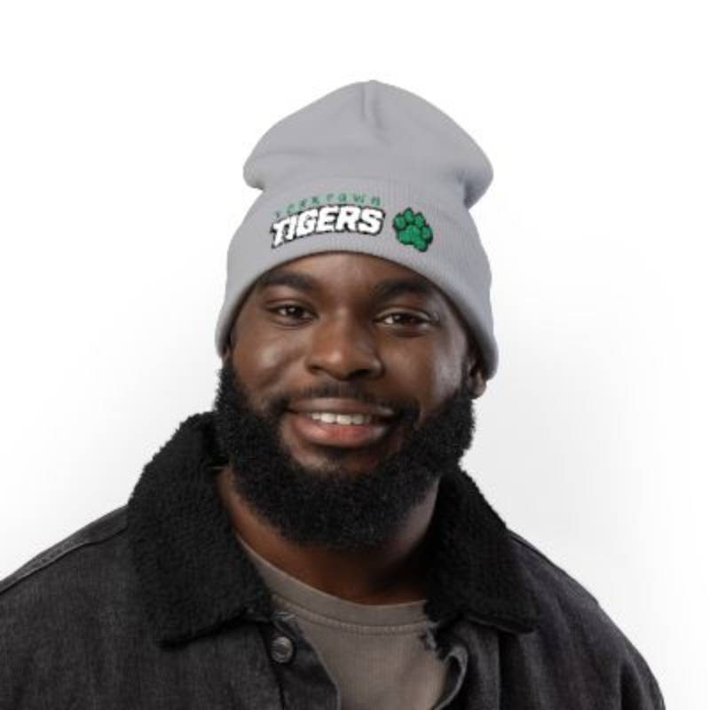 Tiger Embroidered Knit Beanie - Grey