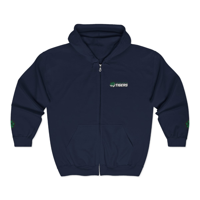 Tiger Logo Embroidered Full Zip Hoodie - Navy Blue (Unisex)