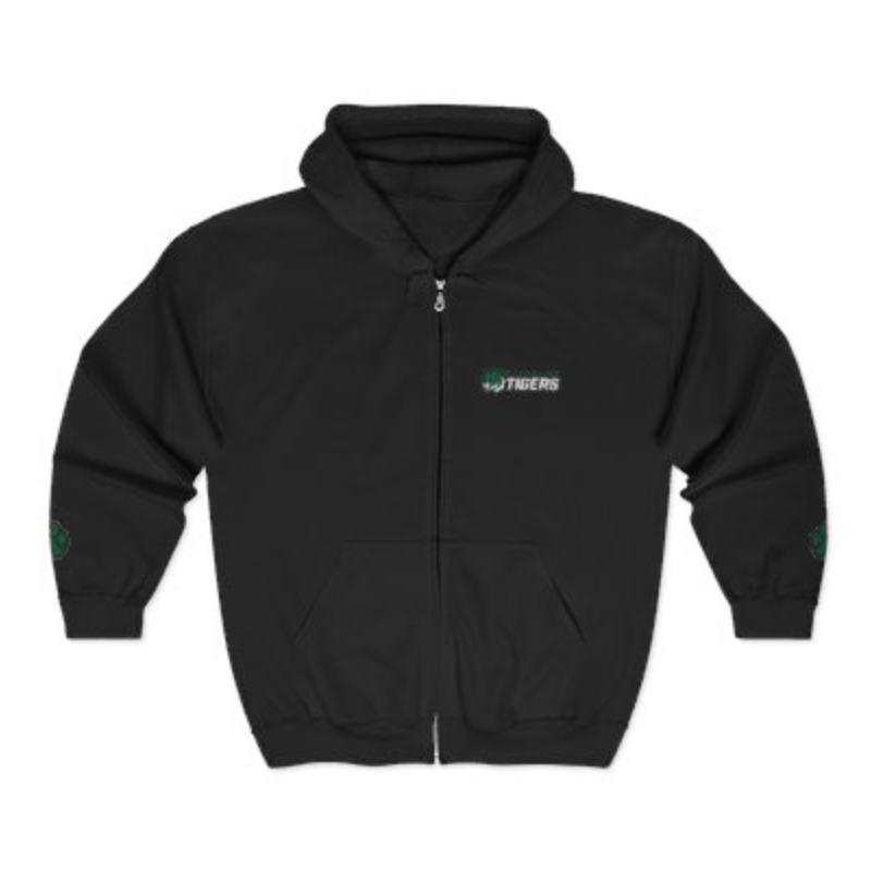Tiger Logo Embroidered Full Zip Hoodie - Black (Unisex)